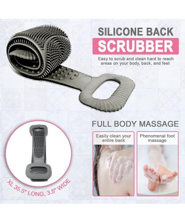 35.5/90cm Silicone Back Scrubber for Shower - Double Sided Body Brush and Massage - Fast Drying - Travel Ready - Grey - Buy Online on GoSupps.com