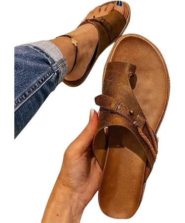 BBPM Women's Orthotics Sandals Bunion Sandals Correction Sandals Comfy Platform Sandals Bunion Correction Sandals Orthopedic Toe Ring Slides Flip Flops Brown EU35/US4.5 EU35/US4.5 Brown