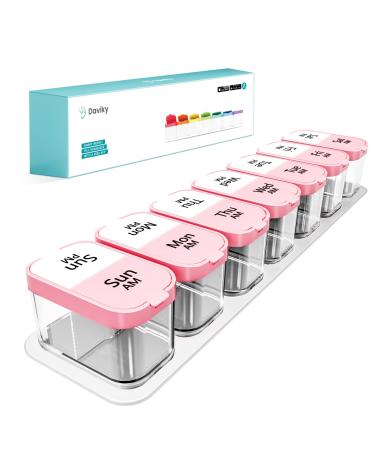 Extra Large Pill Organizer Weekly, Smart XL Pill Organizer 2 Times a Day, Pill Box 7 Day Twice a Day, Pill Cases Organizers 7 Day AM PM, Large Pill Box Pill Holder Pink