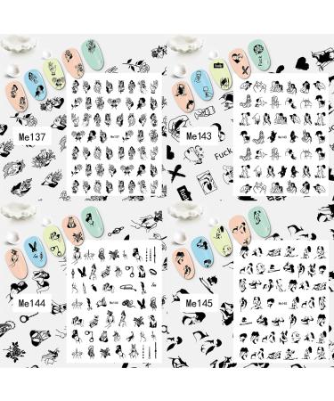 Bad Girls Nail Art Stickers - 3D Self Adhesive Black White Designs for DIY Manicure - Sexy Flower Love Charms for Women and Girls - 8 Sheets - Buy Online on GoSupps.com