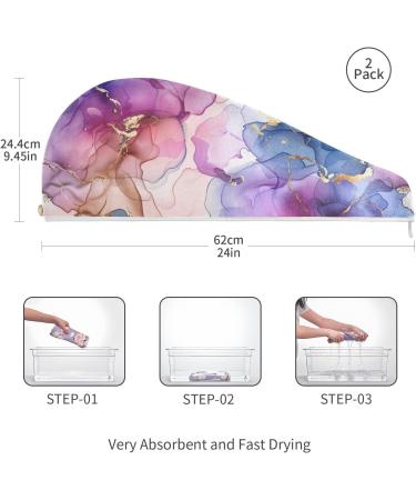 Purple Blue Marble Hair Towel 2 Pack - Super Absorbent Quick Dry Hair Turbans for Women & Girls - Buy Online on GoSupps.com