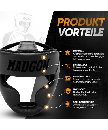 Madgon Premium Head Protection Helmet | Best for MMA Boxing Kickboxing & Sparring | L Black/Black | Maximum Safety & Perfect View - Buy Online on GoSupps.com