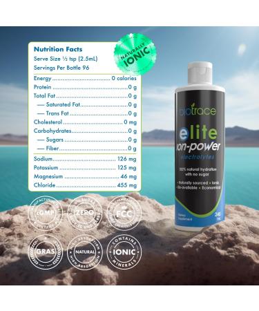 BioTrace Elite Ionic Electrolyte Drops | 0 Calories 0 Sugar 0 Carbs | Rapid Hydration Stamina Energy Muscle Recovery | Trace Minerals Electrolytes | 30%+ More Potassium Magnesium Chloride | 8 fl oz Unflavored 8.0 - Buy Online on GoSupps.com