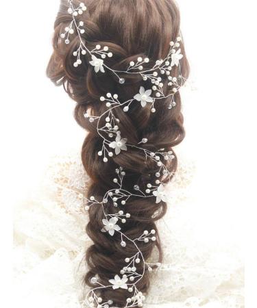 Chargances Wedding Hair Vine Long Bridal Headband Hair Accessories for Bride and Bridesmaid Flower Pearl Headband Bride Headpiece Wedding Hair Accessory (100cm / 39.3inches) - Buy Online on GoSupps.com