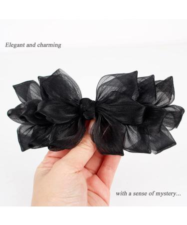 Black and Silver Big Bow Barrettes for Women - Elegant Decorative Hair Accessories for Party and Wedding - Set of 2 - Buy Online on GoSupps.com