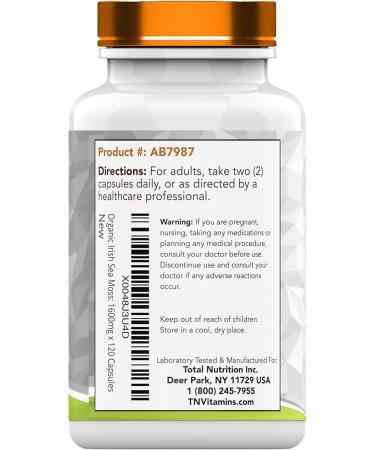tnvitamins Organic Irish Sea Moss: 1600mg - 120 Capsules | Two Month Supplt Simply Organic Sea Moss Powder Capsules are Highly Potent and Absorbable! | Non-GMO | Made in The USA! 120 Count (Pack of 1) - Buy Online on GoSupps.com