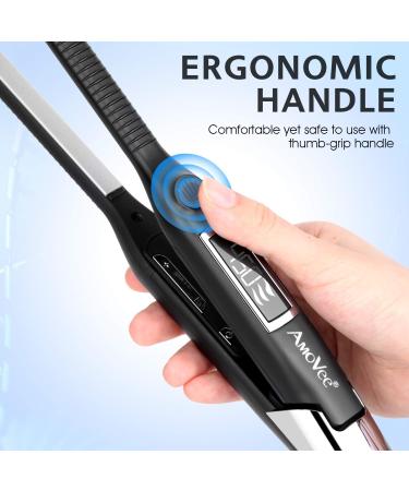 AmoVee Mini Pencil Flat Iron - Small Hair Straightener for Short Hair & Pixie Cuts with Digital Temp Control - Dual Voltage - Black - Buy Online on GoSupps.com