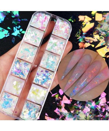 12 Grids Mermaid Nail Art Glitter 3D Holographic Foil Flakes - Iridescent Sequins for Women & Girls DIY Manicure Decor - Buy Online on GoSupps.com