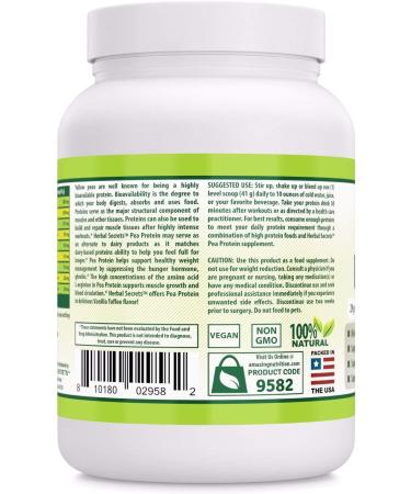 Herbal Secrets Pea Protein Powder Vanilla Toffee - 2 lbs Non-GMO | Energy & Muscle Support | Heart & Kidney Function - Buy Online on GoSupps.com