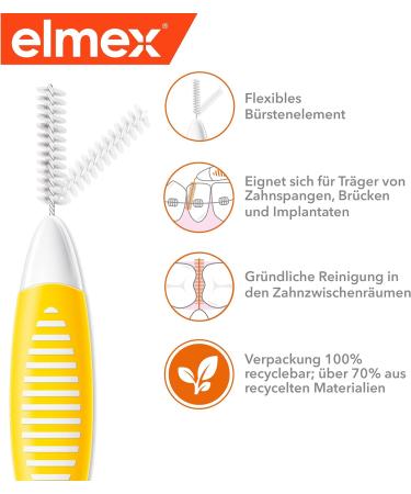 Elmex Interdental Brush Yellow Size 4 (0.7mm) - 8 Pieces | Medium Space Cleaning | 2-Pack | International Shipping - Buy Online on GoSupps.com