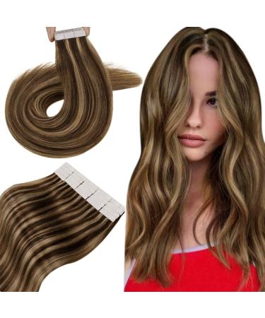 Hetto tape extensions real hair brown hair extension tape invisible tape in extensions real hair remy tape extensions dark brown with red blond #p4/27 40cm 50g 40 cm 1-3/27 - Buy Online on GoSupps.com