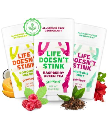 Natural Deodorant By Stinkbug All Natural Deodorant with Coconut Oil and Natural Scents Summer Variety Scents 3 Pack Coconut Melon Hibiscus Mint Raspberry 1 Count (Pack of 3)