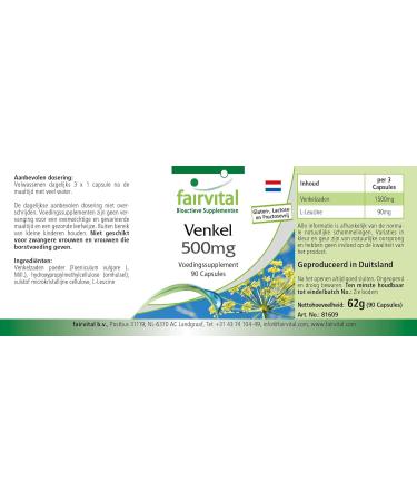 Fairvital | Fennel 500mg - High dosed - 90 capsules - - Buy Online on GoSupps.com
