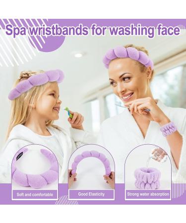 Hope&Luck 4Pcs Spa Headband Set for Women - Purple Terry Cloth Sponge Headband for Face Washing - Bubble Headband with Wristband - Buy Online on GoSupps.com