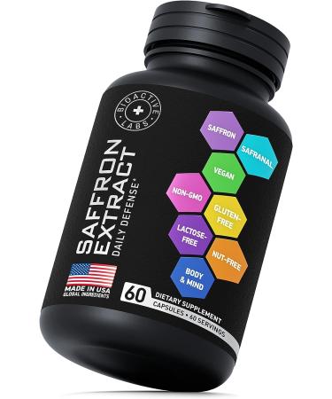 Premium Saffron Supplement Capsules - 88.5mg Safranal, Crocin, Crocetin, Kaempferol - Gluten-Free & Non-GMO - 60 Vegan Capsules - Buy Online on GoSupps.com