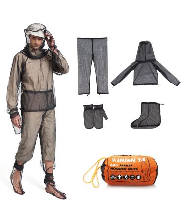 HOMEYA Bug Jacket M, Anti Mosquito Netting Suit with Zipper on Hood Ultra-fine Mesh Pants Mitt Socks with Free Carry Pouch for Protecting Hunting Fishing Men Women Medium (Pack of 1)