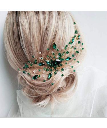 Bridal Green Crystal Hair Comb Emerald Hair Vine Malachite Green Wedding Headpiece Prom Party Festival Hair Accessories for Women and Girls