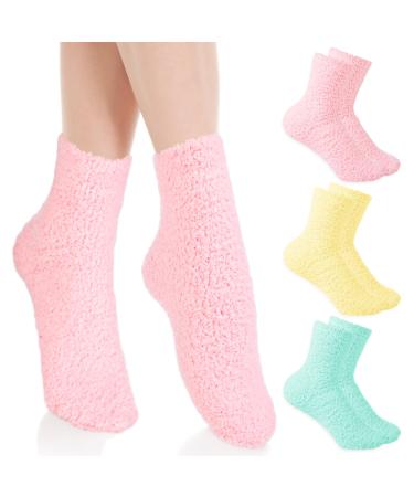 3Pairs Aloe Socks Moisturizing Spa Socks Sleeping Fuzzy Socks for Dry Feet Overnight Non Slip Coral Fleece Lotion Socks Women Spa Pedicure Foot Care Socks for Repairing Dry Feet Cracked Heel