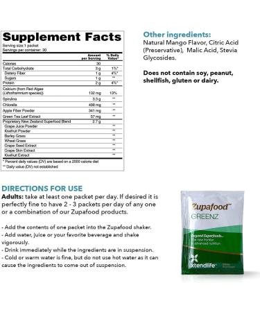 Buy Xtendlife Zupafood GREENZ Powder - Organic Superfood Detox Juice Mix | Spirulina & Wheatgrass for Gut Health | Vegan & Gluten Free - 30 Packs - Buy Online on GoSupps.com