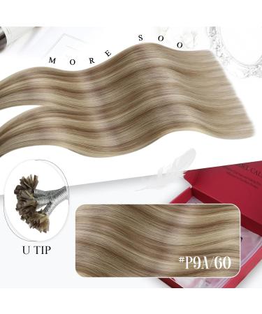 Moresoo Bonding Extensions | Real Hair U-Tip Extensions | 35cm Blonde & Light Brown Keratin Fusion | Thick Remy Hair #9A/60 | 50g - Buy Online on GoSupps.com