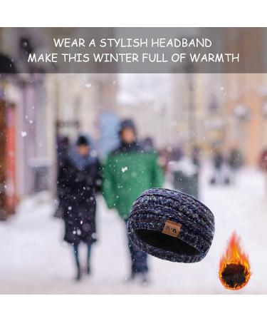 Women's Winter Knitted Headband - Chunky Crochet Braided Ear Warmer | Blue Fleece Lined Turban Headband for Sports, Yoga | Elastic Wide Hairband for Women UK - Buy Online on GoSupps.com