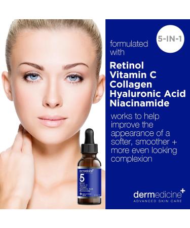 5-in-1 Potent Face Serum with Retinol Vitamin C & Hyaluronic Acid | Anti-Aging & Dark Spot Reduction | 2 fl oz - Buy Online on GoSupps.com