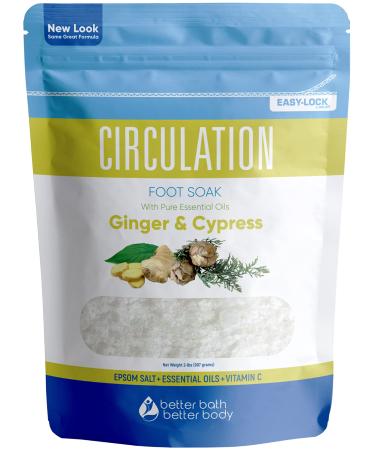 Circulation Foot Soak 32 Ounces Epsom Salt with Natural Ginger, Cypress, Eucalyptus, and Lavender Essential Oils Plus Vitamin C in BPA Free Pouch with Easy Press-Lock Seal 2 Pound (Pack of 1)