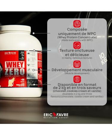 Whey Concentrated Protein Zero Eric Favre + 75% Whey Protein Concentrated No Aspartame/Collagen/GMO/Gluten French Laboratory (Vanilla 2 kg) - Buy Online on GoSupps.com