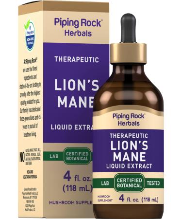 Piping Rock Lions Mane Tincture | 4 Fl Oz | Mushroom Extract Liquid Drops | Alcohol Free Supplement | Vegetarian Non-GMO Gluten Free 4 Fl Oz (Pack of 1)