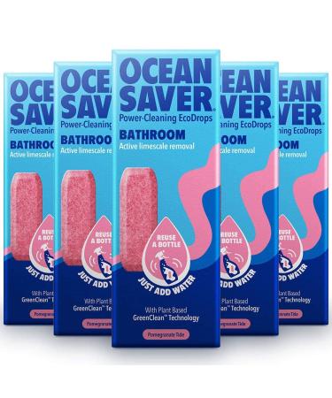 OceanSaver Eco Multi-Surface Bathroom Cleaner - 5x 10ml Refills | Powerful Just Add Water Toilet Sink & Shower Watermark & Cleaning Spray | Plant Based Plastic & Cruelty-Free | Pomegranate Scent 5 Refills Bathroom