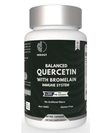 500mg Quercetin with Bromelain Capsules: Respiratory Support Non-GMO | Gluten Free | Supports Overall Health & Well Being (60 Capsules) 60 Count (Pack of 1)