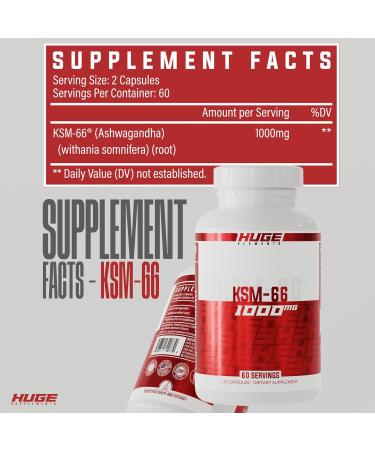 Huge Supplements KSM-66 Ashwaghanda High Potency 5% Withanolides 1000mg of Clinically Studied KSM66 (120 Capsules) - Buy Online on GoSupps.com
