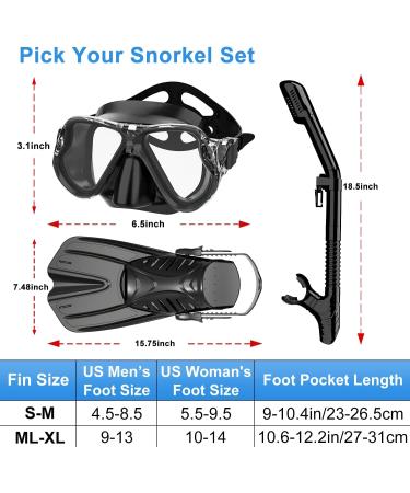 Professional 4-in-1 Snorkel Set for Adults | Adjustable Dive Flippers, Anti-Fog Mask, Dry Top Snorkel & Earplugs | Ideal for Snorkeling, Swimming & Scuba Diving | Black Large-X-Large - Buy Online on GoSupps.com