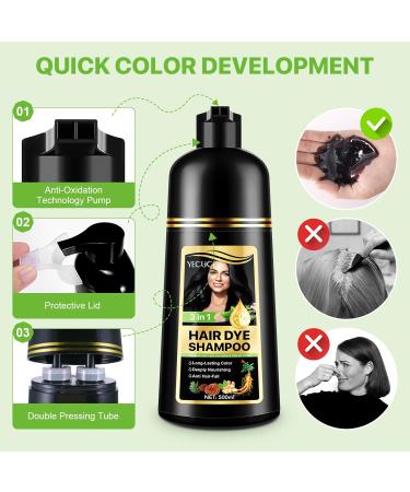  Uocasi Dye Shampoo For White Hair Instant Dye Shampoo For Men And Women - Natural And Durable Hair Care Shampoo Plant Dye 3 In 1-500 ML Black - Buy Online on GoSupps.com