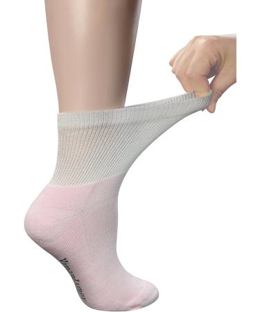 Yomandamor Ladies Bamboo Diabetic Ankle Socks - Non-Binding Top, Cushioned Sole - L Size 3-8 (6 Pairs, Pink) - Buy Online on GoSupps.com