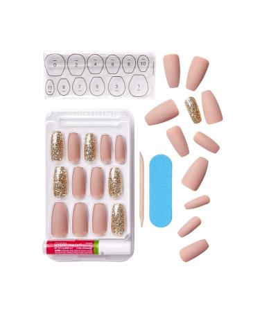 KISS Gel Fantasy Long Pink and Gold High Arch Nail Kit with 28 Fake Nails - Pack of 24 | Sculpted Gel Nails with Adhesive Tabs, Glue, Manicure Stick, and Mini File - Buy Online on GoSupps.com