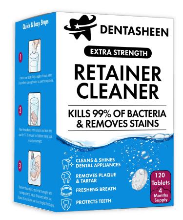 Retainer Cleaner Tablets - 120 Tablets 4 Months Supply - Fresh Brite and Stain-Free Retainer Cleaning Tablets Aligner Gum Shield Mouth Guard Denture Cleaners - Dentasheen