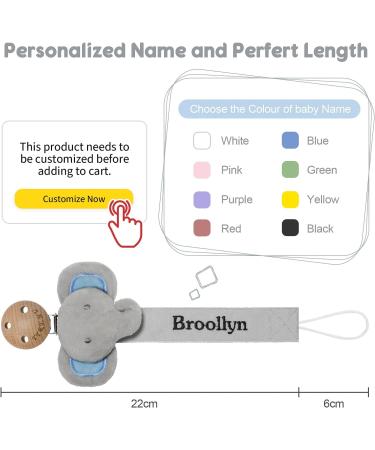 TYRY.HU Personalized Dummy Clips - Baby Soother Pacifier Chain Holder Set with Customized Name - BPA Free Elephant Design - Buy Online on GoSupps.com