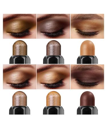 LUXAZA 6 PCS Brown Neutral Metallic Eyeshadow Stick - Waterproof & Long Lasting Eye Brightener and Liner Pen - Champagne Brown Cream Shimmer Eyeshadow Pencil - Buy Online on GoSupps.com