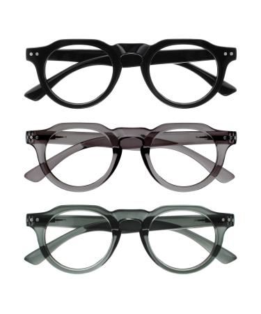Opulize Rio Reading glasses with blue light filter - flattened frame - women & men - spring hinges - B53-1 +2.50 Magnification glossy black - transparent dark green - transparent medium -sized