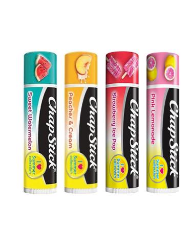 Limited Edition I Love Summer Chapstick Set - 4 Flavors: Strawberry Ice Pop Pink Lemonade Peaches & Cream Sweet Watermelon + Lip Balm Holder Keychain - Buy Online on GoSupps.com