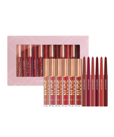 CGACCSD Lipstick and Pencil Kit | 6 Shades of Lipstick with 6 Pencils | Glossy Matte Anti-Fling | for Girls Summer Makeup Beauty Date Travel Event