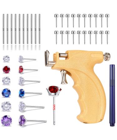 Ear Piercing Gun Kit Reusable Stainless Steel Ear Percinging Tool Set Professional Body Nose Earrings Piercing Machine With Hypoallergenic Surgical Studs Silver Sticks… Yellow