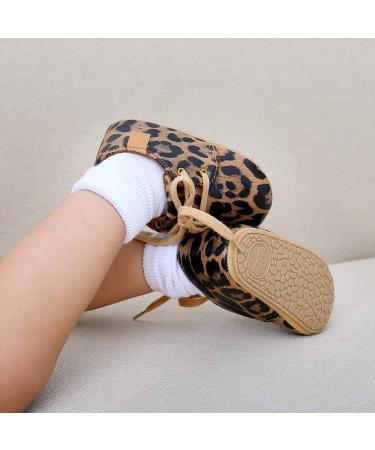 Infant Baby Boys Girls Oxford Shoes | Anti-Slip Soft Sole Sneakers 0-6 Months | Leopard Print - Buy Online on GoSupps.com