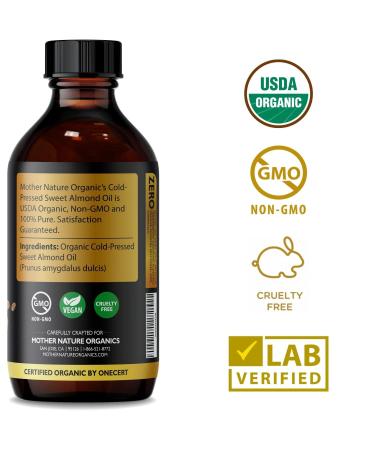 Mother Nature Organic Sweet Almond Oil - Extra Virgin & Cold-Pressed 4oz - Moisturizer for Body, Hair, Scars, Nails, Wrinkles & Dark Spots - Non-GMO & Cruelty-Free - Buy Online on GoSupps.com