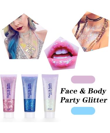 3Pcs Mermaid Sequins Chunky Glitter Gel Kit - 50ml Body, Face, Eye, Hair, Nail Glitter Liquid Gel for Festival Party Makeup - Buy Online on GoSupps.com