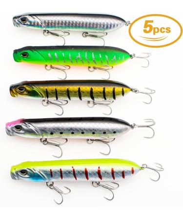5pc Topwater Fishing Lures with Hooks - Minnow Popper Crank Baits for Bass Trout, Saltwater Freshwater Swimbaits - 3.94in 0.63oz - Buy Online on GoSupps.com