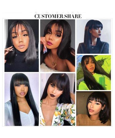 Lzlefho Silky Brazilian Virgin Straight Human Hair Wig with Bangs - 16 Inch Natural Black, 130% Density, None Lace Front, Glueless Machine Made for Black Women - Buy Online on GoSupps.com