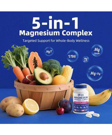 5 in 1 Magnesium Complex Capsule 976mg wtih Magnesium Glycinate Citrate Malate L-Threonate & Vitamin B6 High Absorption Magnesium Complex for Women & Men Third-Party Tested Vegan Non-GMO Unflavored 90 Count (Pack of 1) - Buy Online on GoSupps.com