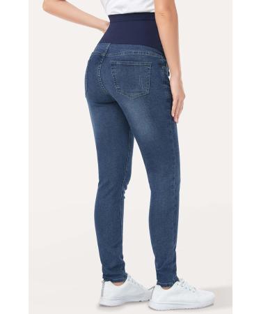 PACBREEZE Women's Maternity Jeans | Over The Belly | Slim Stretchy High Waist Denim Skinny Pants | Dark Blue - Buy Online on GoSupps.com